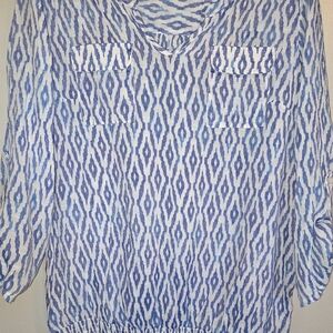 AB Studio Blue and White Wave Blouse